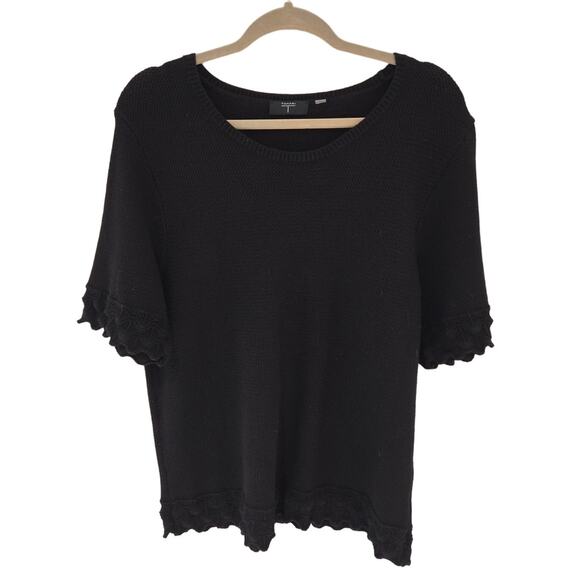Tahari Size XL Black Sweater Short Sleeve Minimalist Dark Academia #768 - Picture 1 of 6